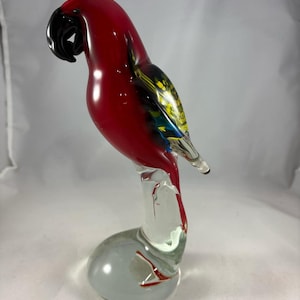 Glass Macaw Sculpture in Murano Style Parrot Statue Glass Bird