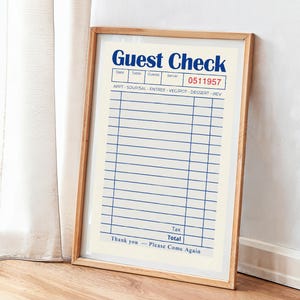 Blank Guest Check Poster, Vintage Trendy Wall Art, Aesthetic Preppy Prints, Apartment Wall Decor, Guest Check Wall Art, Blank Gift Wall Art