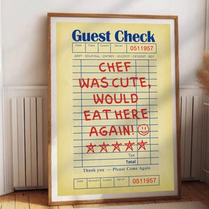 Chef Was Cute Print, Guest Check Print Chef Was Cute Would Eat Here Again Wall Art Retro Kitchen Poster, Dining Room Print, Kitchen Wall Art