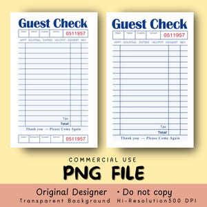 Guest Check Print PNG, Guest Check Blank Png, Restaurant Guest Check Receipts, Blank Guest Check Digital Print, Guest Check Commercial