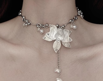 Wild lotus Choker Necklace | Vintage Inspired Floral Pendant | Handmade Statement Necklace | Romantic Bridal Jewelry