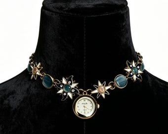 Vintage-Uhrenkette, Upcycling-Uhranhängerkette, Edelstahlkette, Sternenanhängerkette