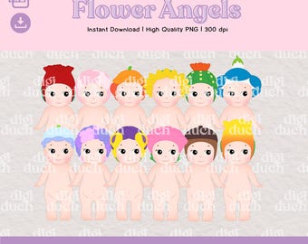36 Flower Angels PNG Bundle, Cute Flower Baby Clipart, Printable Stickers, Sublimation Design, Print-and-Cut, Instant Download