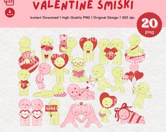 Valentine Smiski PNG Bundle, Pink Smiski Clipart, Original Design, Print-and-Cut, Digital Download