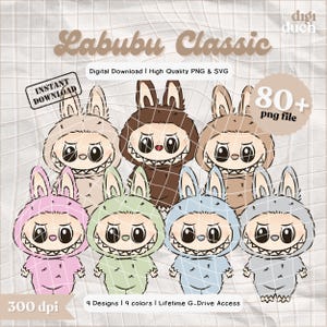 Confezione da 81 Labubu PNG, Labubu Bundle Png, Labubu SVG, Labubu Sticker Png Svg, File di stampa, Stampa e ritaglio, Uso commerciale, Download digitale