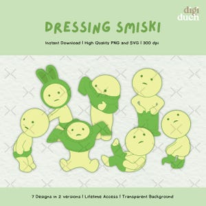 Smiski Dressing Clipart, Little Green Men PNG SVG, Print-and-Cut, Digital Download