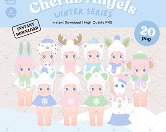 20 Cherub Angels PNG Bundle, Sonny Winter Angels Series Art, Print-and-Cut, Digital Download