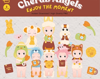 Kawaii Enjoy Series Angels!! Sonny, Cherub Angels Printable Clipart, Print-and-Cut, Instant Download