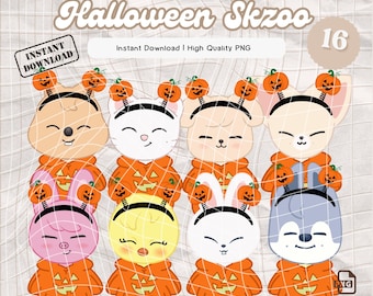 Stray Kids Halloween Skzoo Clipart, Cute Skzoo PNG Stickers, Kpop Digital Download for Print-and-Cut, Sublimation & Crafts