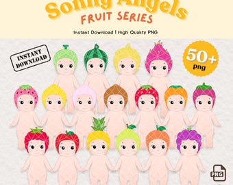 50+ Fruit Angels Clipart Bundle, High Quality Kawaii PNG Bundle, Instant Download, Digital Stickers Print-and-Cut, Commercial Use