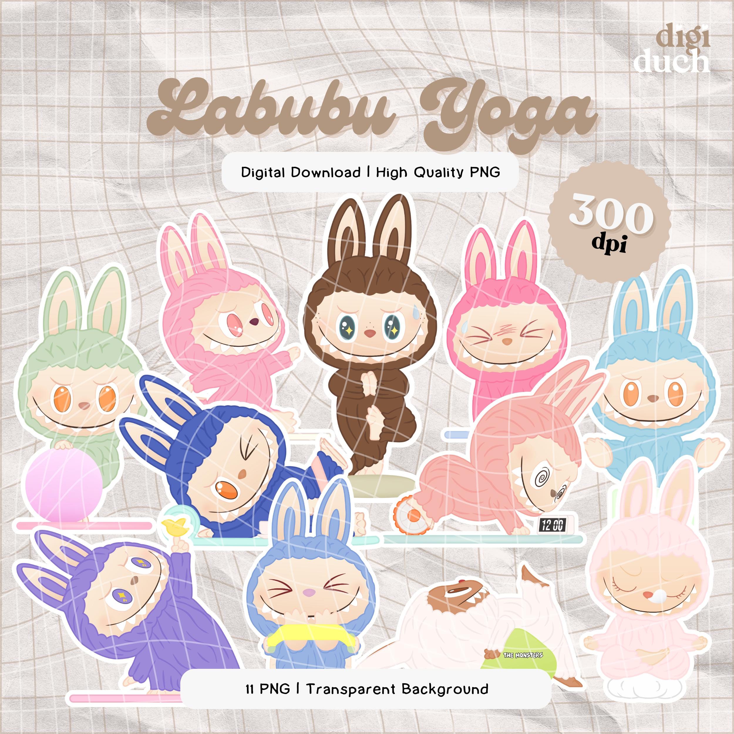 Pack of 11 Lazy Yoga Labubu PNG, Labubu Bundle Png, Labubu Yoga Png, Print File, Print-and-Cut, Commercial Use, Digital Download