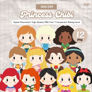 12 Princess PNG, Cute Princess Chibi Png, Baby Princesses PNG, All Princesses Package PNG, Print File, Digital Download