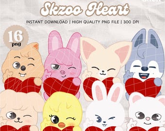 SKZOO Herz Valentinstag PNG Bundle, Print-and-Cut, kommerzielle Nutzung, digitaler Download