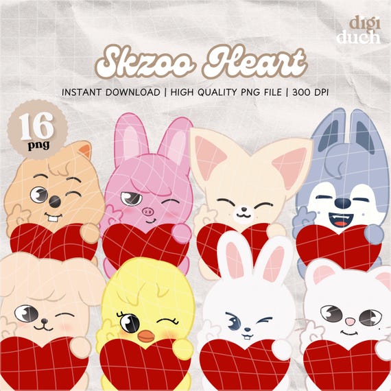 SKZOO Heart Valentines PNG Bundle, Print-and-Cut, Commercial Use, Digital Download