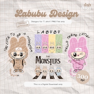 Paquete de 4 camisetas Labubu PNG, diseño original de Labubu, Labubu PNG, Labubu DTF, sublimación, uso comercial, descarga digital