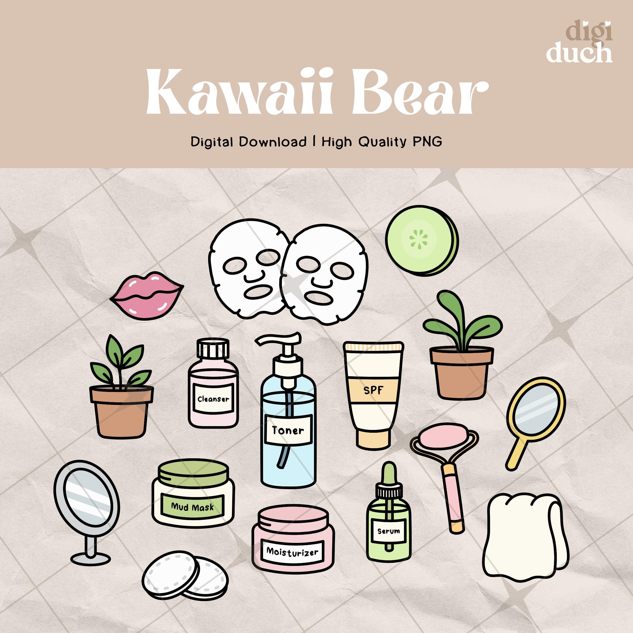 Spa Chibi Kawaii Korean Bear Self-care Clipart Bundle, Cute Spa Day Bear PNG ...