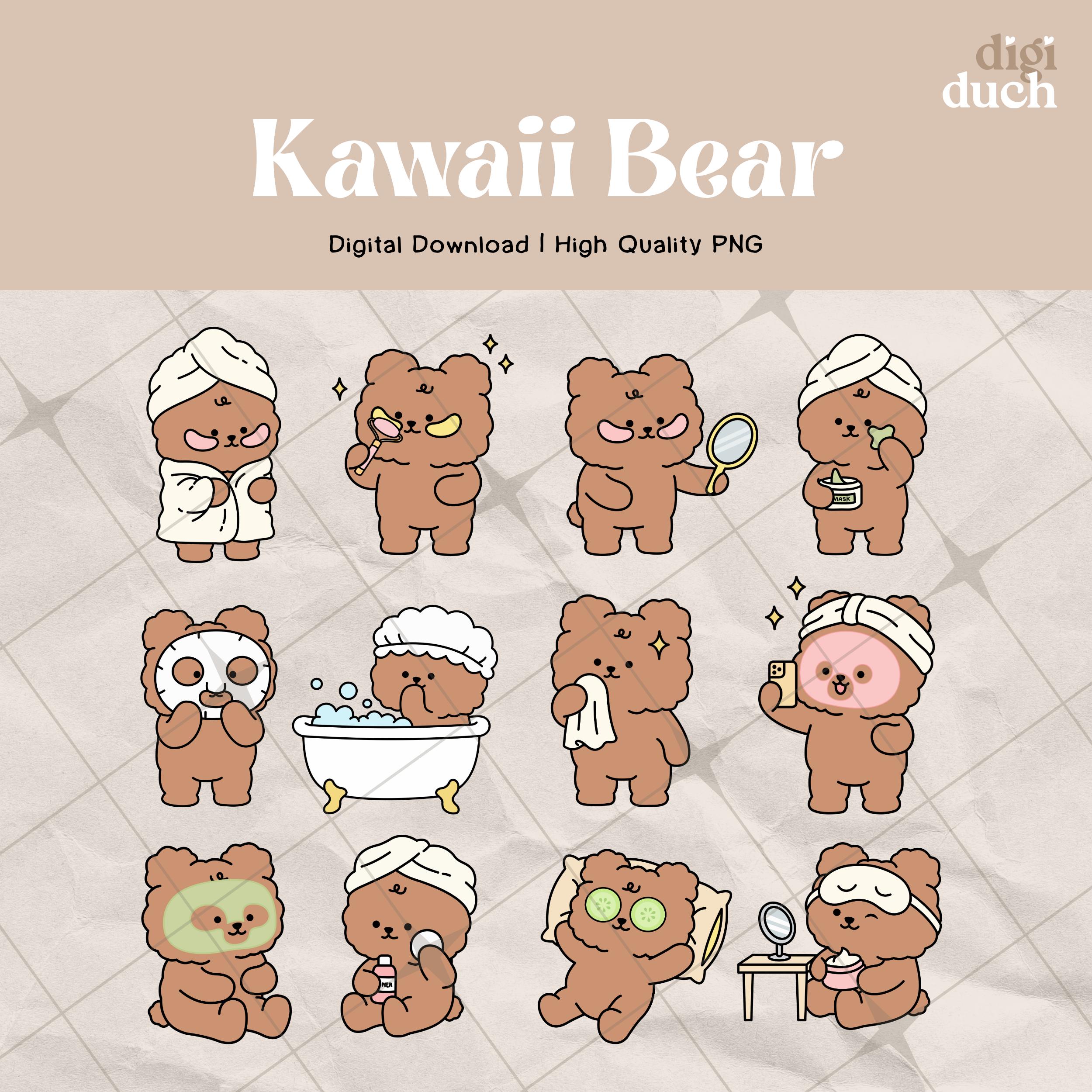 Spa Chibi Kawaii Korean Bear Self-care Clipart Bundle, Cute Spa Day Bear PNG ...