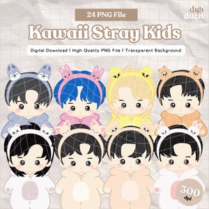 24 PNG Kawaii Stray Kids Chibi Skzoo PNG Clipart, Pegatina imprimible, Pegatinas PNG de Stray Kids, Imprimir y cortar, Archivo de impresión, Descarga digital