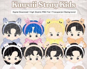 24 Kawaii Stray Kids Skzoo Chibi PNG Aufkleber (Digitaler Download)