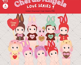 Cherub Angel PNG Bundle, Valentine's Clipart, Kawaii Sticker Pack, Gifts of Love Digital Download, Print-and-Cut