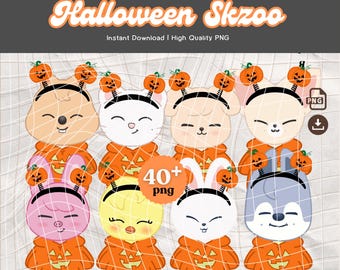 Stray Kids Halloween Skzoo Clipart, Cute Skzoo PNG Stickers, Kpop Digital Download for Print-and-Cut, Sublimation & Crafts