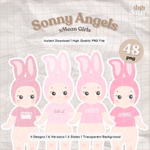 Kawaii Tier Serie Engel!! Sonny Pink Rabbit druckbare Clipart, druckbare Aufkleber, digitale PNG Aufkleber, Drucken und Schneiden, Sofort Download