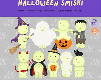 Halloween Smiski PNG Bundle, Original Design, Print-and-Cut, Digital Download