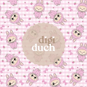Motivo digitale senza soluzione di continuità Labubu Pink, carta digitale Labubu, Labubu Seamless, file ripetuto per superfici stampabili, download digitale