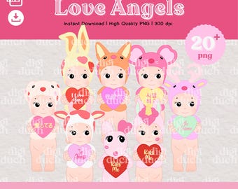 Love Angel PNG, Kawaii Valentine's Day Png, Message of Love Clipart, Print-and-Cut, Commercial Use