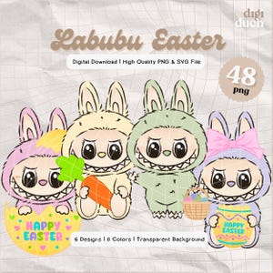 Paquete de 48 Labubu Pascua PNG, Labubu PNG, Labubu Feliz Pascua, Pascua PNG, Feliz Pascua PNG, Archivo para imprimir, Imprimir y cortar, Descarga digital
