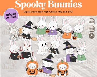 Halloween Bunny PNG, SVG, Halloween Bunny Kawaii, Bunny Witch, Trick-or-treat Clipart, Pastell Halloween, Digital Download, Commercial Use