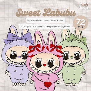 72 PNG Labubu with Bows Png, Labubu PNG, Cute Labubu, Valentines PNG, Print File, Print-and-Cut, Digital Download