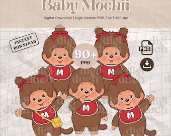 Cute Baby Monkey PNG, Cute Chibi PNG, Trendy Dolls PNG, Print-and-Cut, Commercial Use, Digital Download