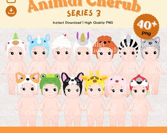 40 Baby Angels PNG Bundle, Kawaii Angel Animal Ver. 3 Clipart, Print-and-Cut, Instant Download