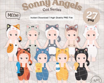 Kawaii Cherub Angel Cat PNG Clipart, Print-and-Cut, Digital Download