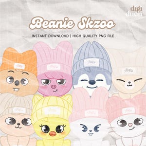 Gorro de Stray Kids Kawaii SKZOO PNG, Skzoo PNG, Pegatinas PNG digitales Skz, Impresión y corte, Uso comercial, Descarga digital