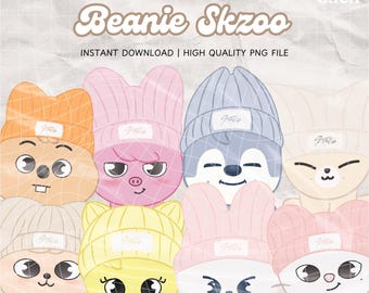 Kawaii Stray Kids Mütze SKZOO Clipart Png Clipart, druckbare Skzoo Aufkleber, Druckdatei, Skzoo Png, Print-and-Cut, digitaler Download