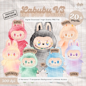 Confezione da 28 PNG di Labubu, Labubu v3, Labubu Bundle PNG, Big Into Energy Labubu, Labubu Png, Stampa e ritaglia, Uso commerciale, Download digitale