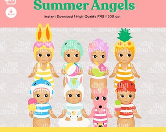 22 Summer Angels PNG Bundle, Trendy Dolls Png, Tan Babies Printable Clipart, Print-and-Cut, Digital Download