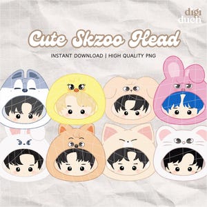 Clipart imprimible de cabeza de Chibi SKZOO de Stray Kids de Kawaii, calcomanía imprimible, calcomanías PNG digitales / Impresión y corte, sublimación, descarga instantánea