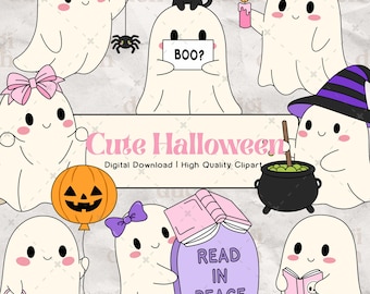 Cutee Halloween, Cute Ghost PNG, Halloween Doodle Bundle PNG, Commercial Use Bundle, Spooky Cute Digital Download