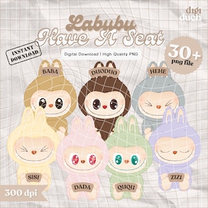 Confezione da 39 Labubu Have a Seat PNG SVG, Labubu Bundle PNG, Labubu Svg, Labubu Png Svg, Stampa e ritaglia, Uso commerciale, Download digitale