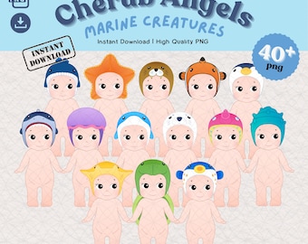 40+ Kawaii Cherub Angels PNG Bundle, Printable Clipart, Baby Angel Marine Series, Print-and-Cut, Digital Download