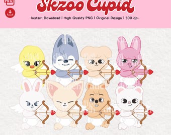 Skzoo Valentines PNG, Skzoo Cupid Clipart, Digital Download, Print-and-Cut, Commercial Use