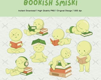 Bookish Smiski PNG Bundle, Reading Smiski PNG, Bookish Clipart, Book Lover PNG, Print-and-Cut, Digital Download