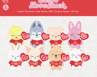 SKZOO Love Struck Clipart, Skzoo Valentines PNG, Digital Download, Print-and-Cut, Commercial Use