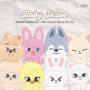 Kawaii Stray Kids SKZOO Baby Png Clipart, Naklejka Skzoo do druku, Plik do druku, Skzoo Svg Png, Wydrukuj i wytnij, Pobieranie cyfrowe