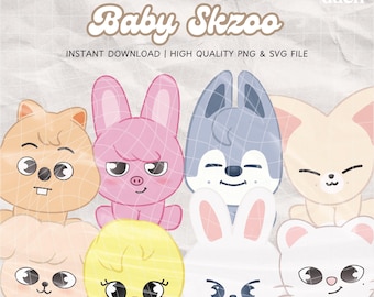 Kawaii Stray Kids SKZOO Baby Png Clipart, druckbare Skzoo Aufkleber, Druckdatei, Skzoo SVG Png, Print-and-Cut, digitaler Download