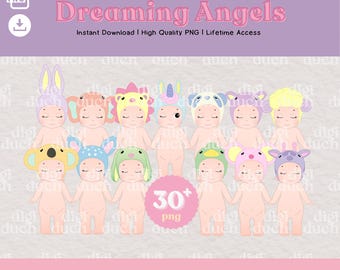 39 Png Kawaii Pastel Animal Dreaming Angels PNG, Sonny Angel Doll Art, Print-and-Cut, Instant Download