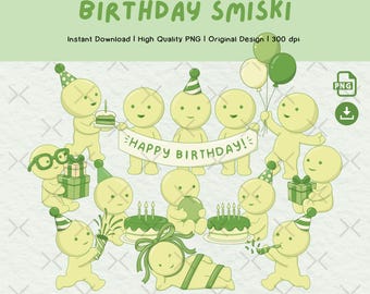 Paquete PNG de Smiski de cumpleaños, diseño original, impresión y corte, descarga digital